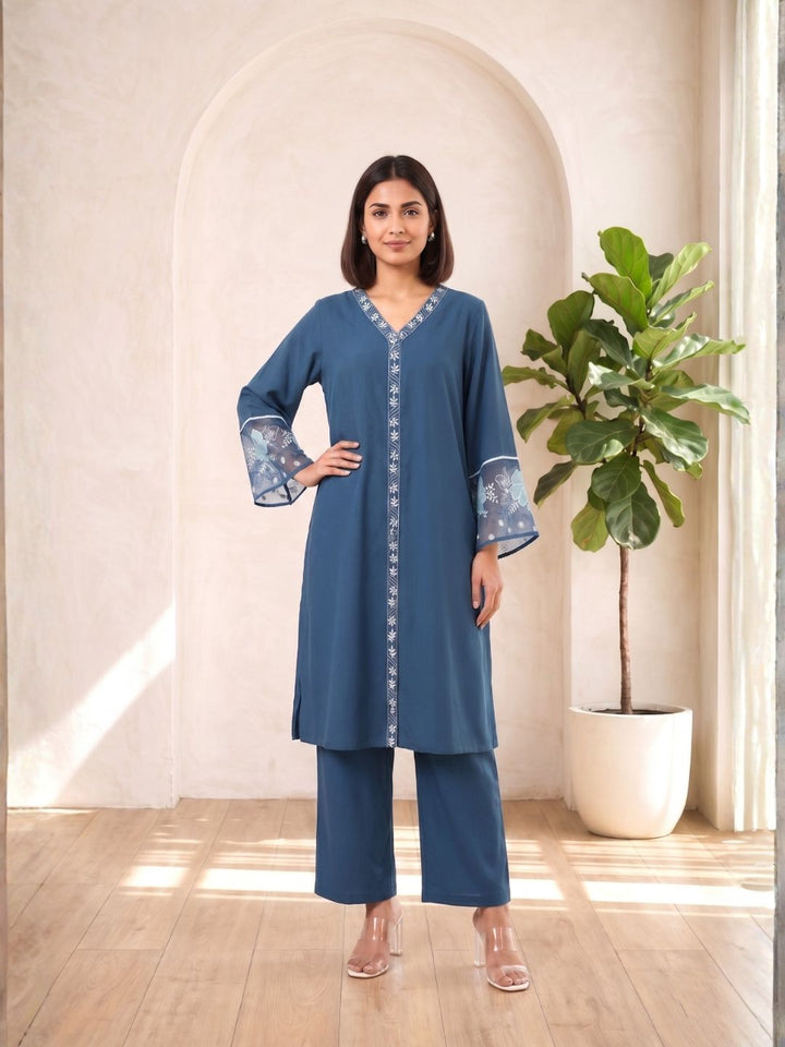 Purna Ocean Embroidered Cotton Co-ord Set