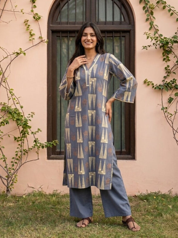 Swades slate cotton kurta pant set
