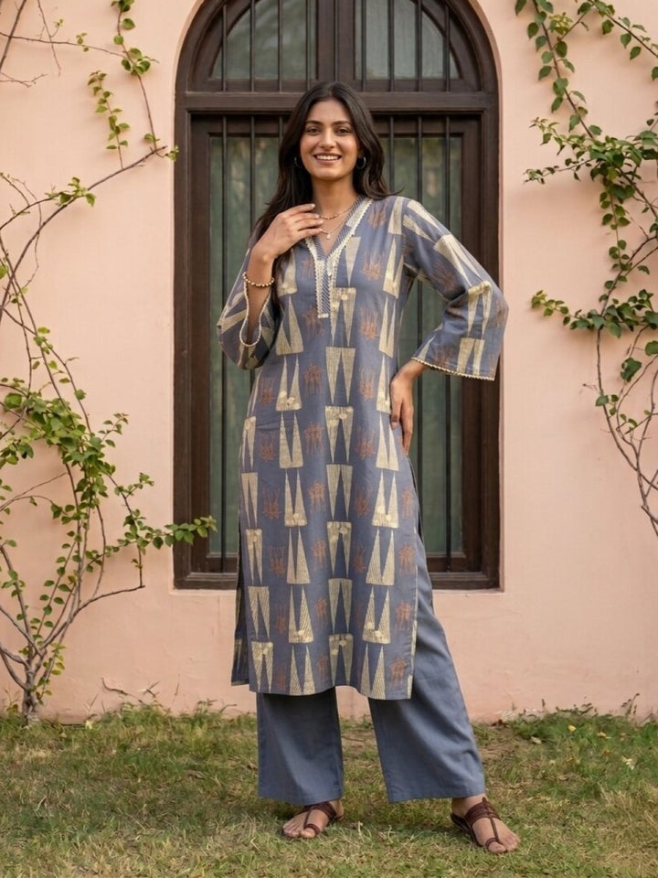 Swades slate cotton kurta pant set