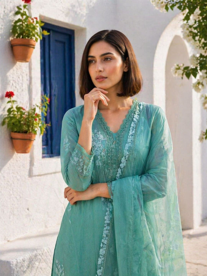 Mahi Sea Lace Work Suit Set