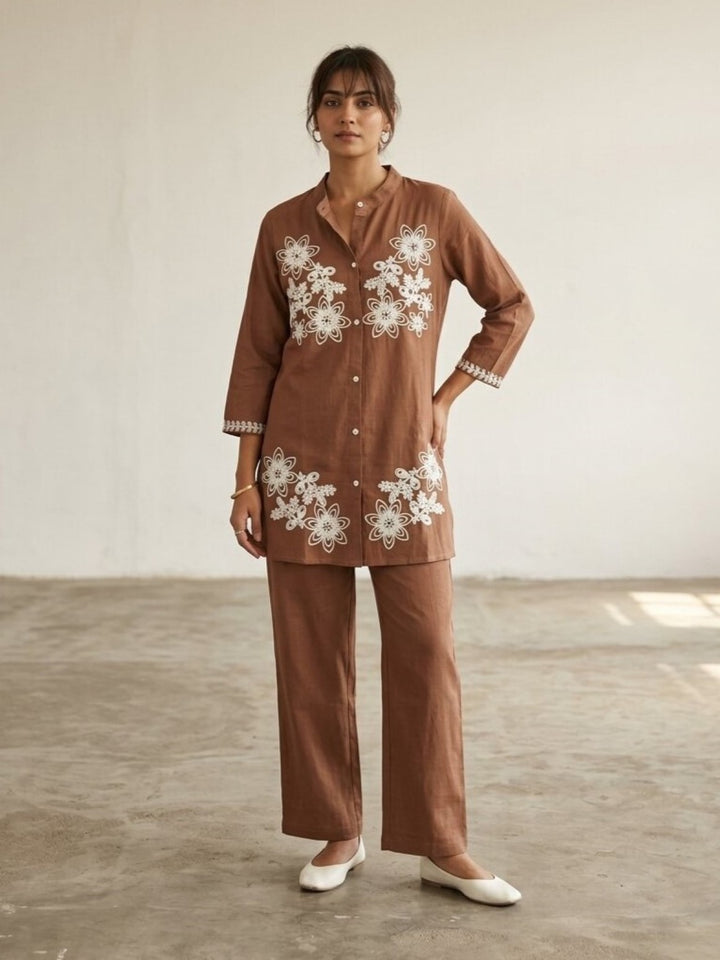 Swades russet embroidery cotton co-ord set