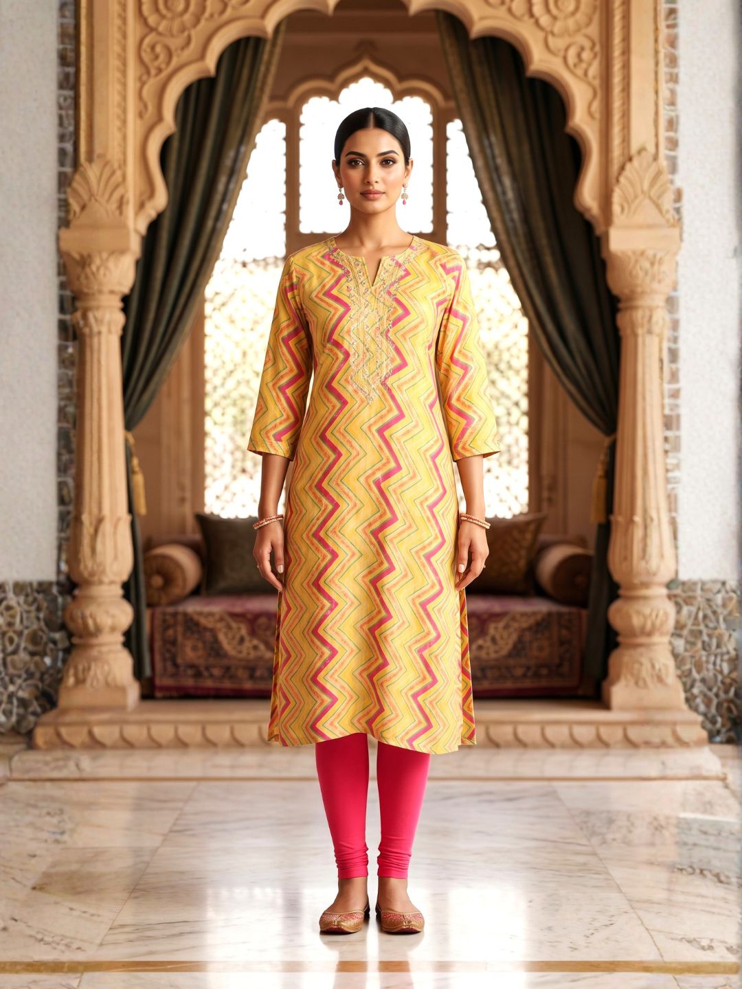 Palki Apricot Printed Work Kurta
