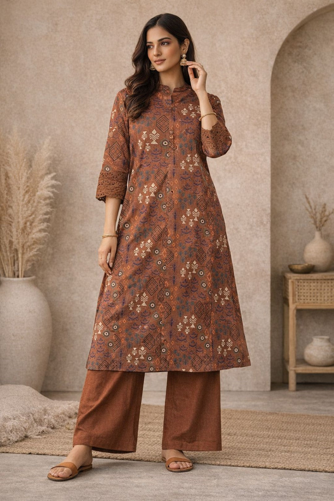 Surbhi russet printed cotton kurta pant set