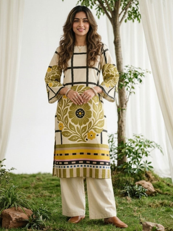 Virosh sunglow cotton printed Kurta Pant set