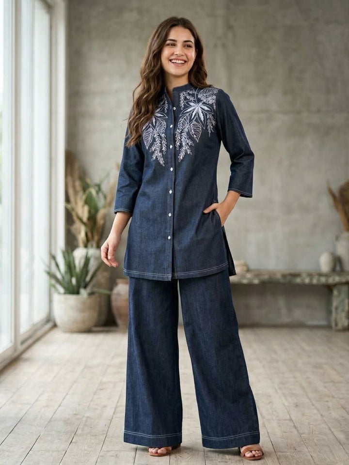 Prisha yale embroidery denim co-ord set
