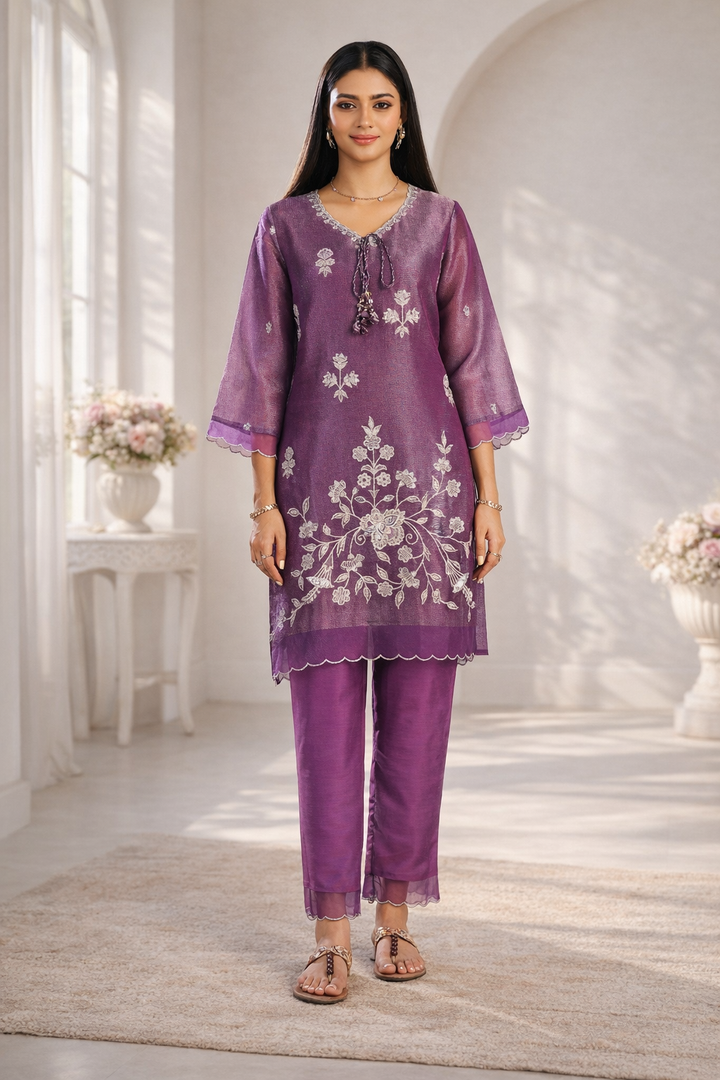 Anumeha Plum Full Work co-ord set