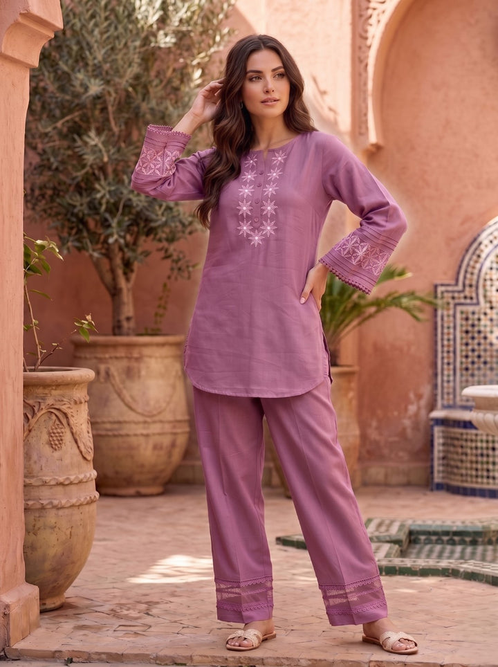 Prisha heather embroidery cotton co-ord set