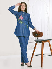 Kipling rose embroidery denim co-ord set