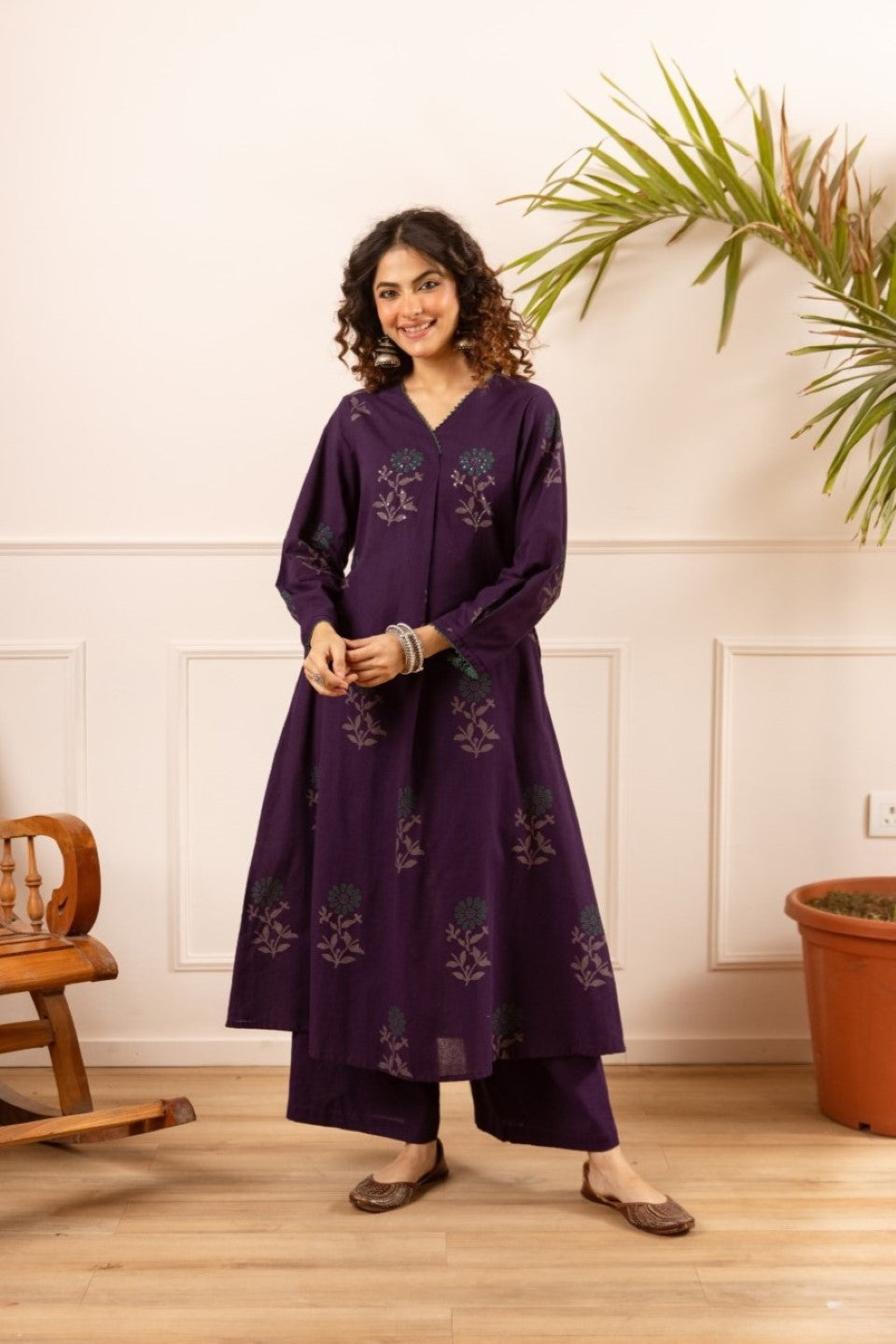 Karen Tyrian cotton kurta pant set