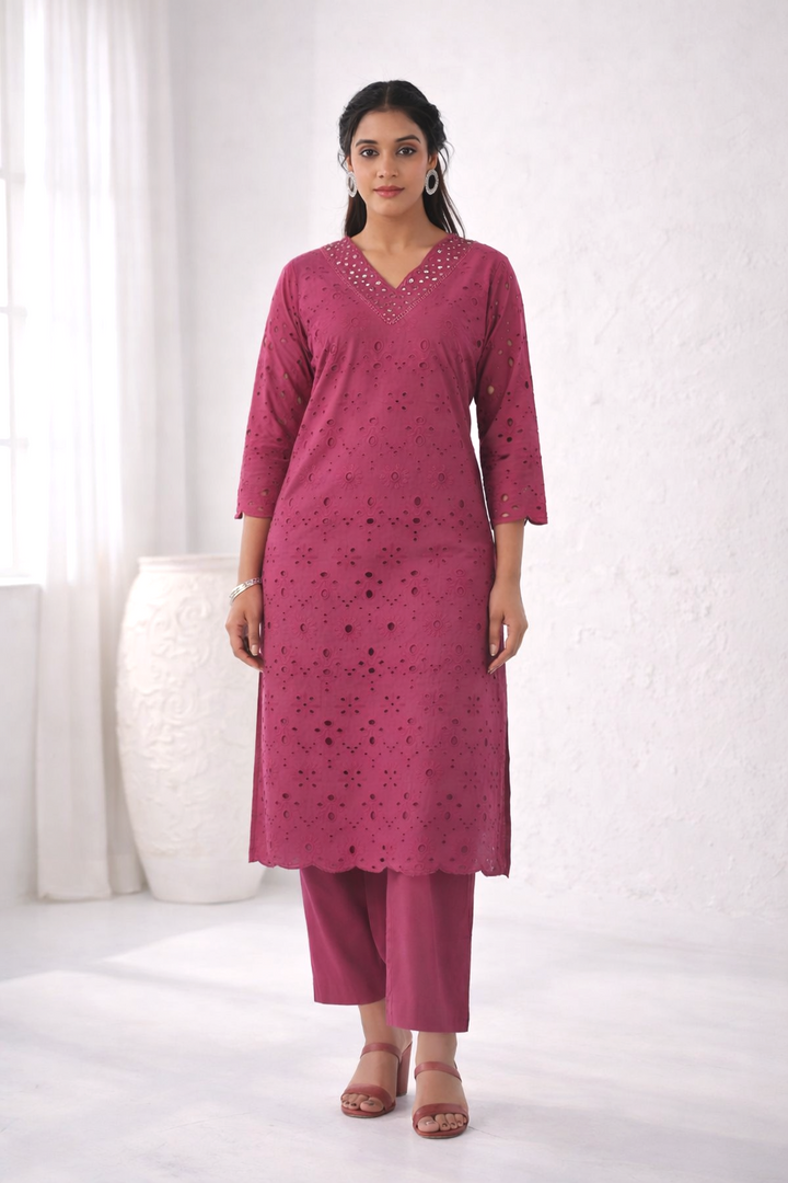 LIPIKA ORCHID SCHIFFLI COTTON CO-ORD SET