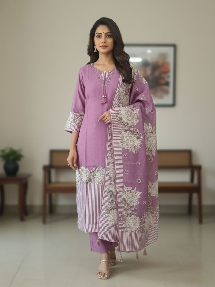Reet Lavender Printed Work Suit Set