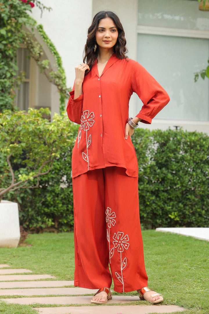 Sargi saffron embroidery cottton co-ord set