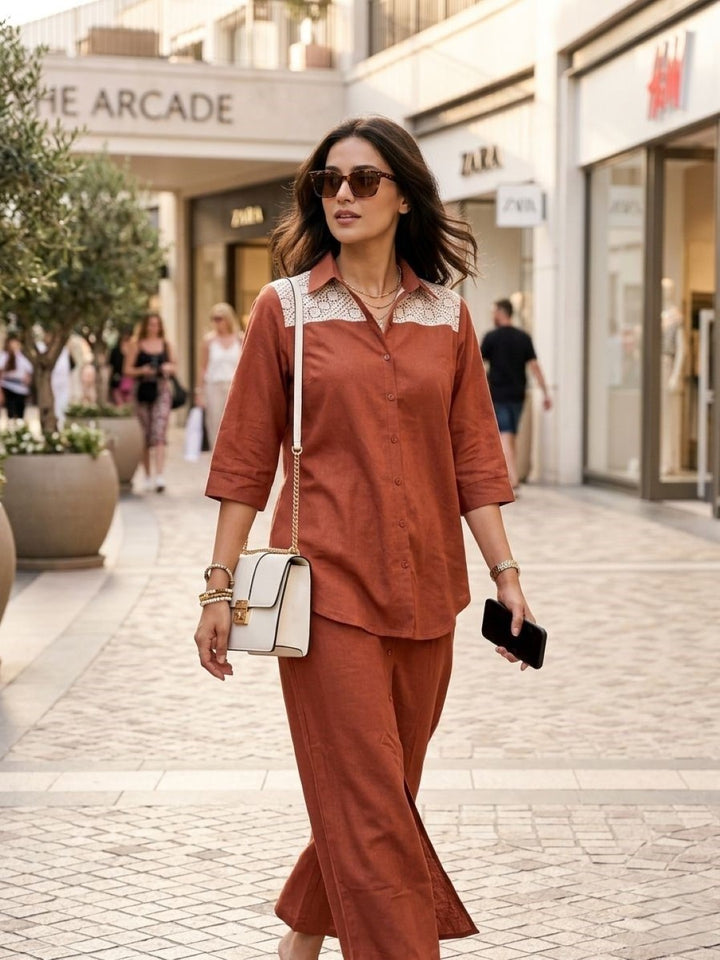 Prisha apricot cotton co-ord set
