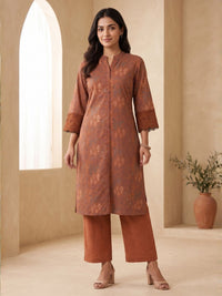 Surbhi russet printed cotton kurta pant set