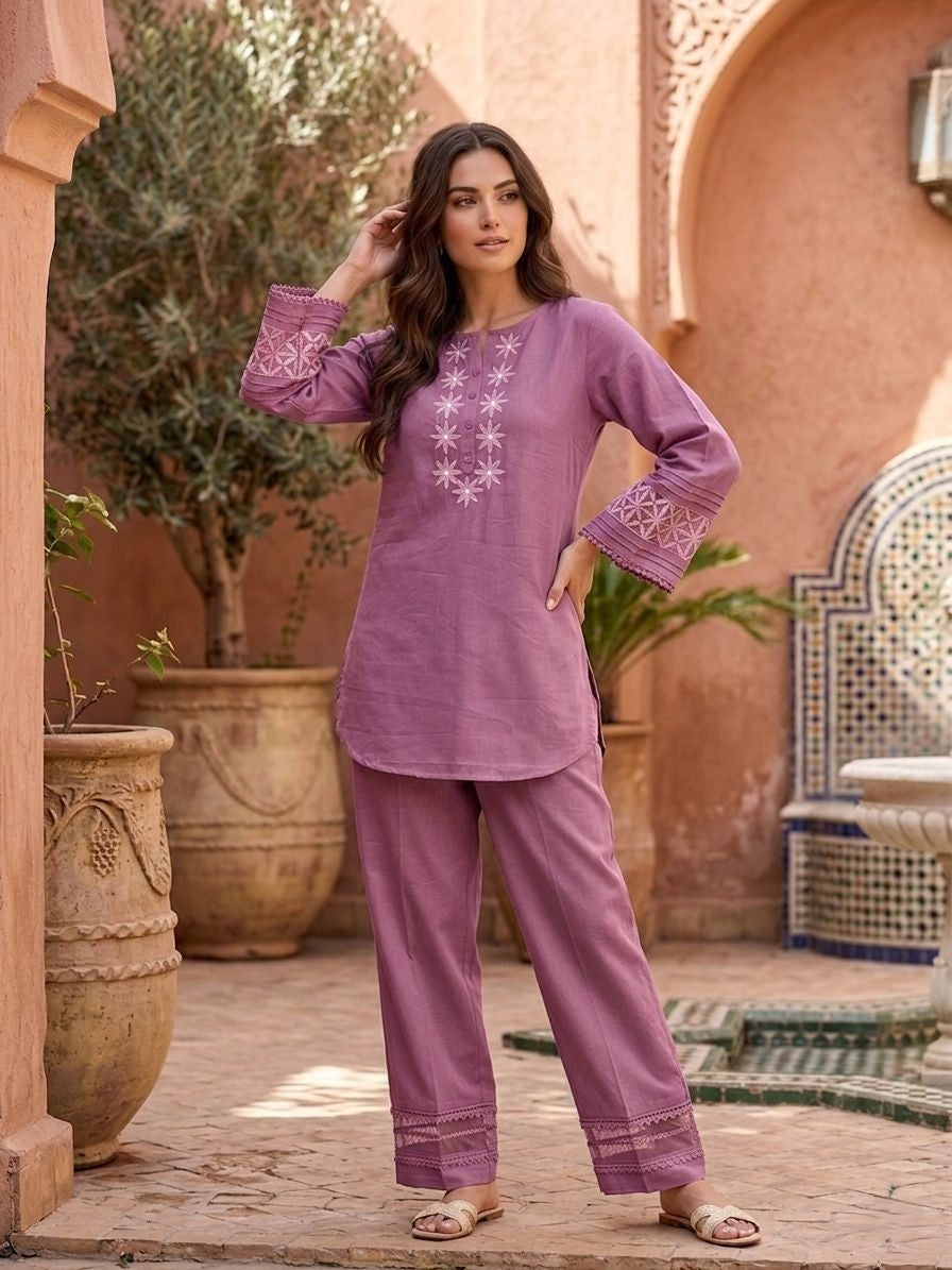 Prisha heather embroidery cotton co-ord set