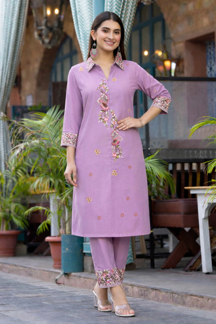Pankhuri Lavender Embroidered Co-ord Set