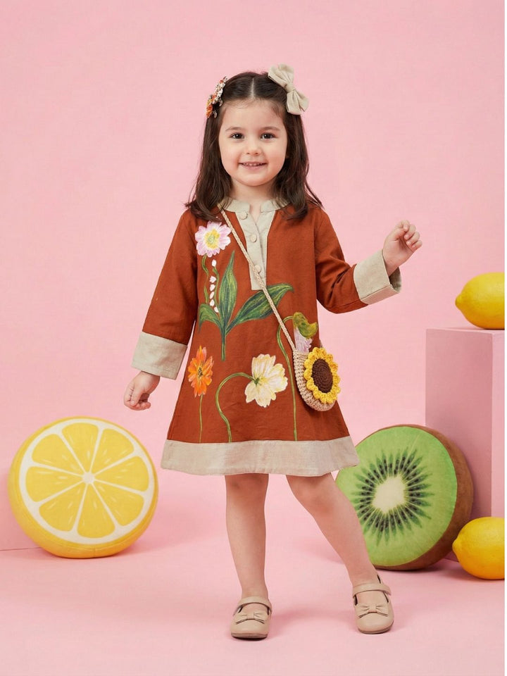 Joy tangerine embroidery cotton dress