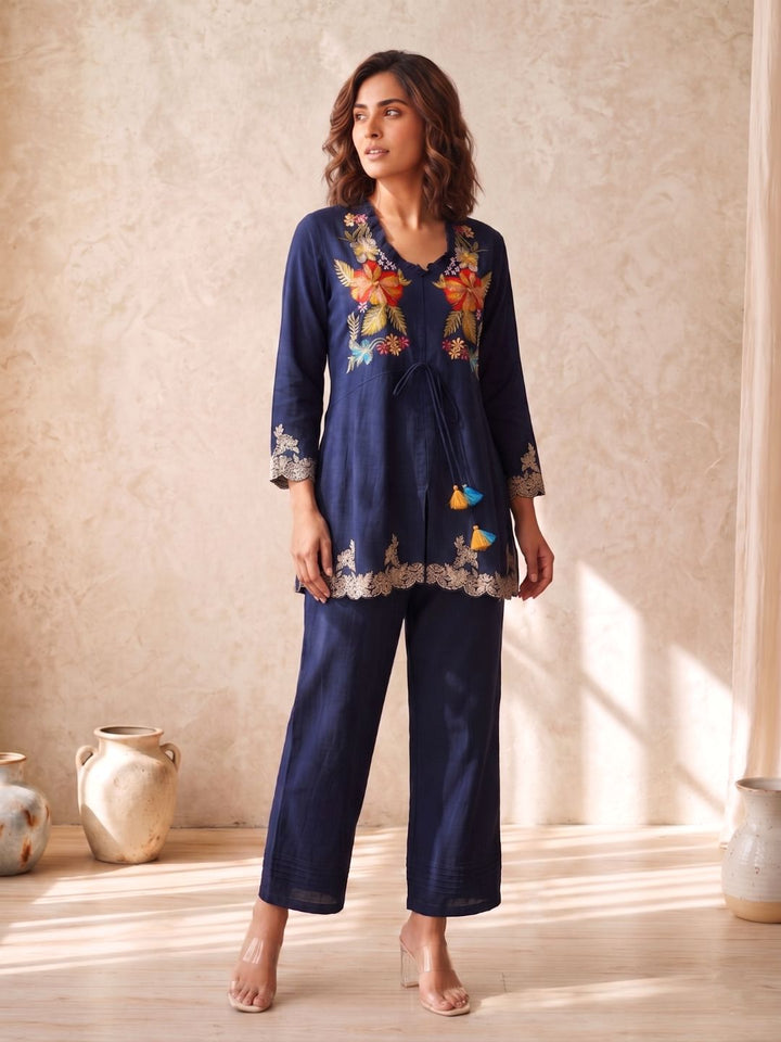Gaur navy embroidery premium co-ord set