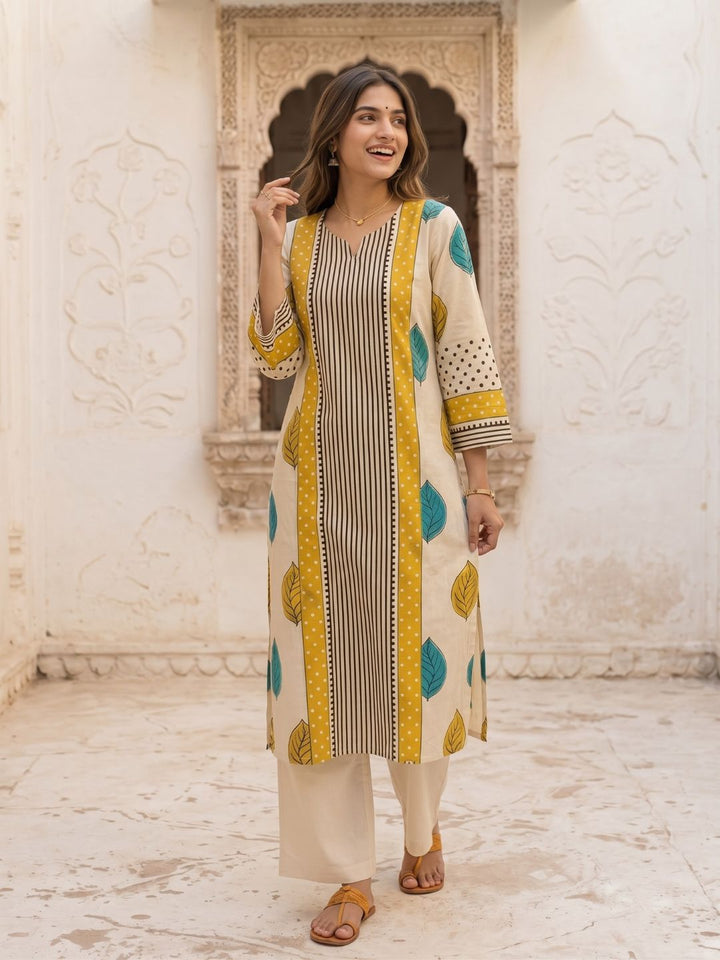 Virosh canary printed cotton kurta pant set