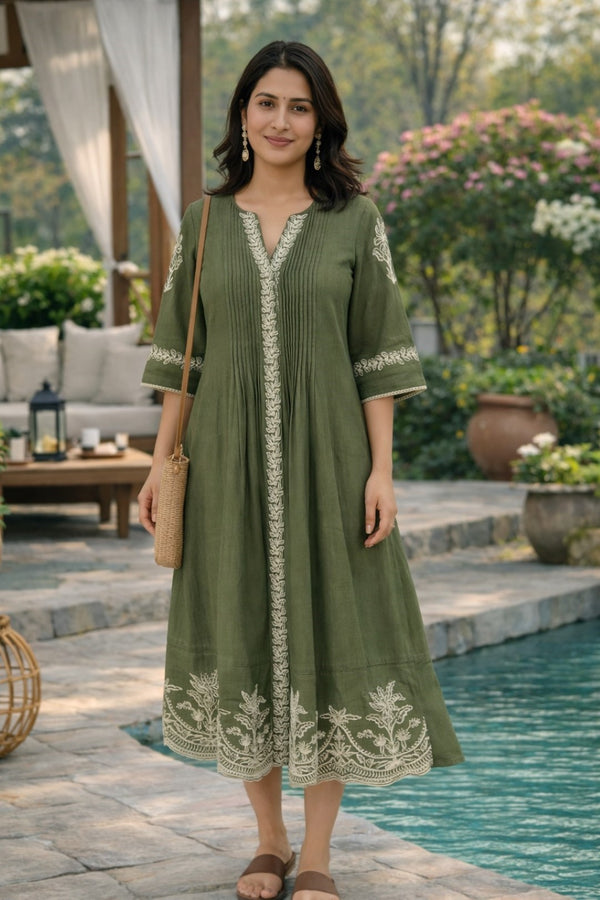 Slopi moss embroidery cotton dress