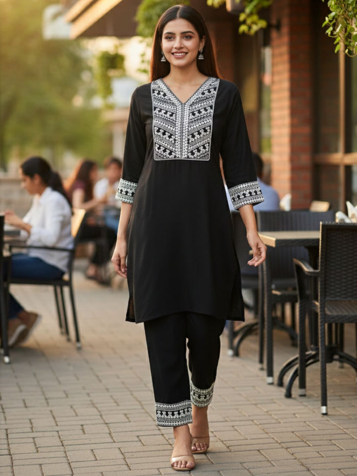 Leena Charcoal Embroidery Co-ord Set