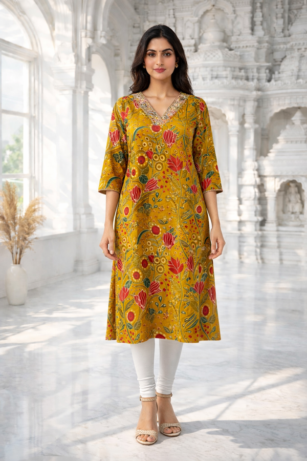 Barnali Gold Printed Work Kurti