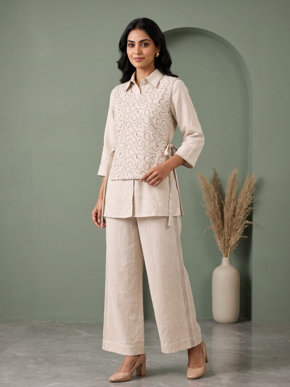 Ridhika Ivory embroidery cotton co-ord set