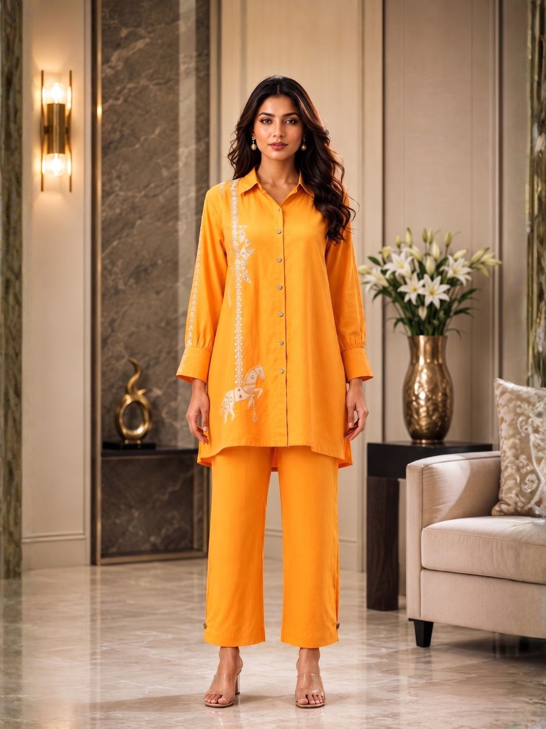 Tridhara Tangerine Cotton Co-ord Set