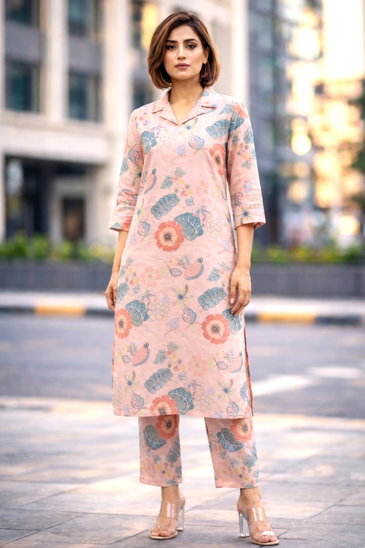 Bindiya rose linen kurta pant set