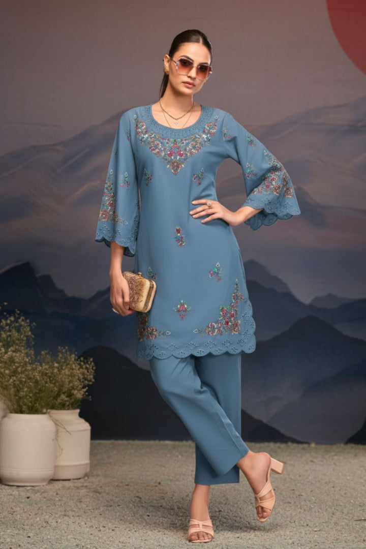 Mayuri Glacier Schiffili Embroidered Co-ord Set