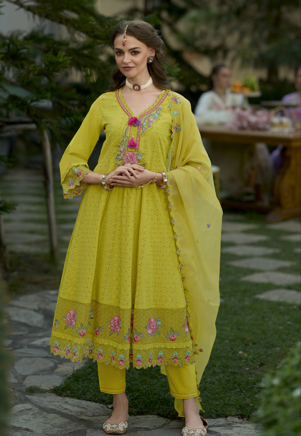 Raman Fern Schiffli Full Work Suit Set