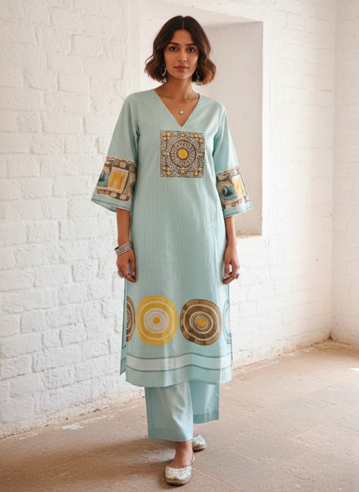 Virosh softblue cotton kurta pant set