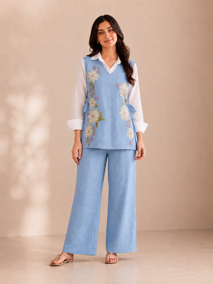 Tatva Yin Embroidery Bib Style Cotton Co-Ord Set