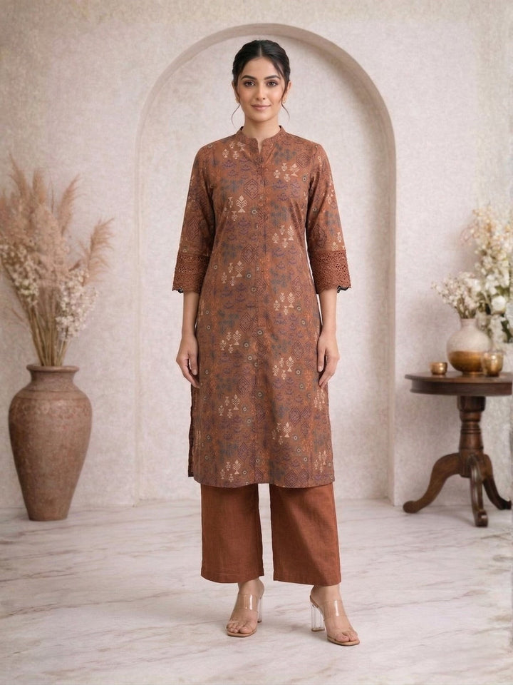 Surbhi russet printed cotton kurta pant set