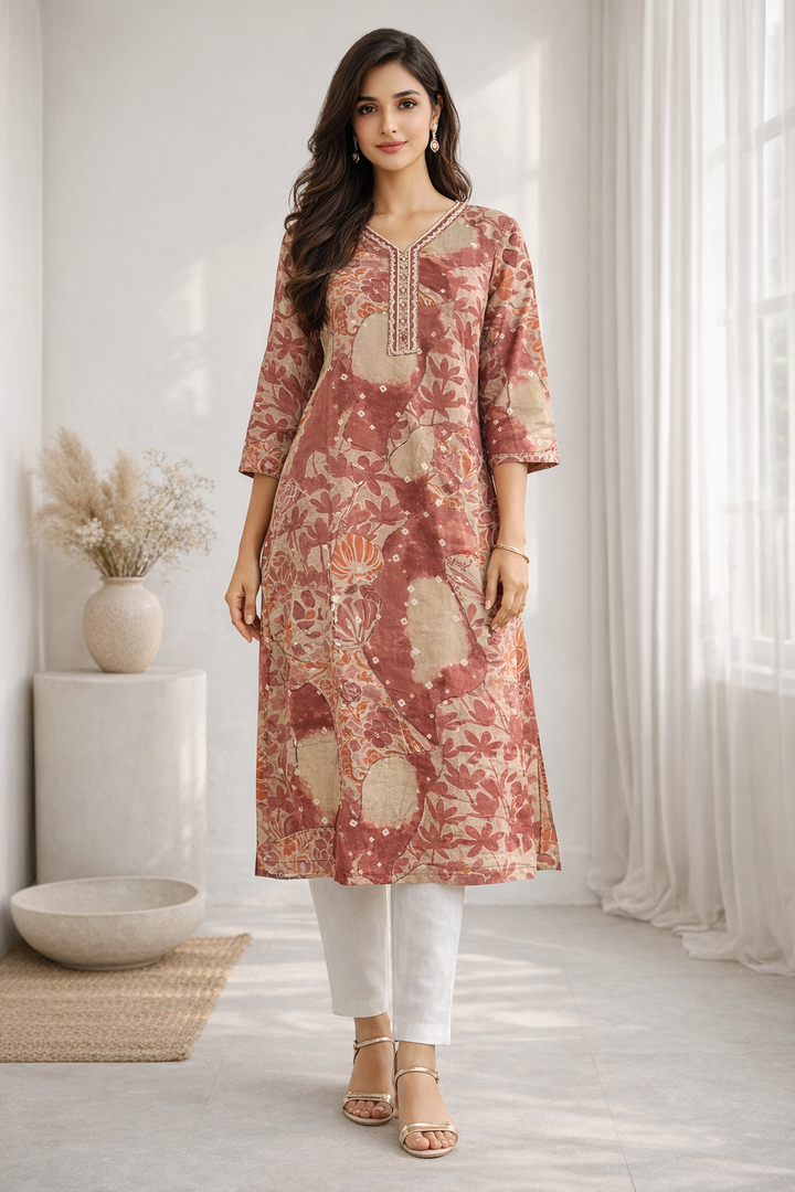 Barnali Sepia Printed Work Kurti