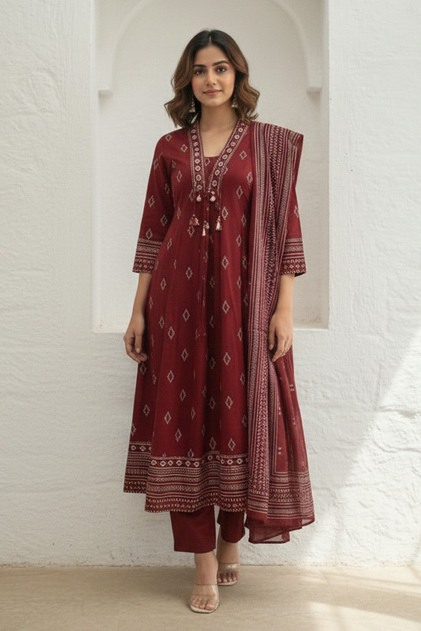 Vairagi Brick Printed Work Suit Set