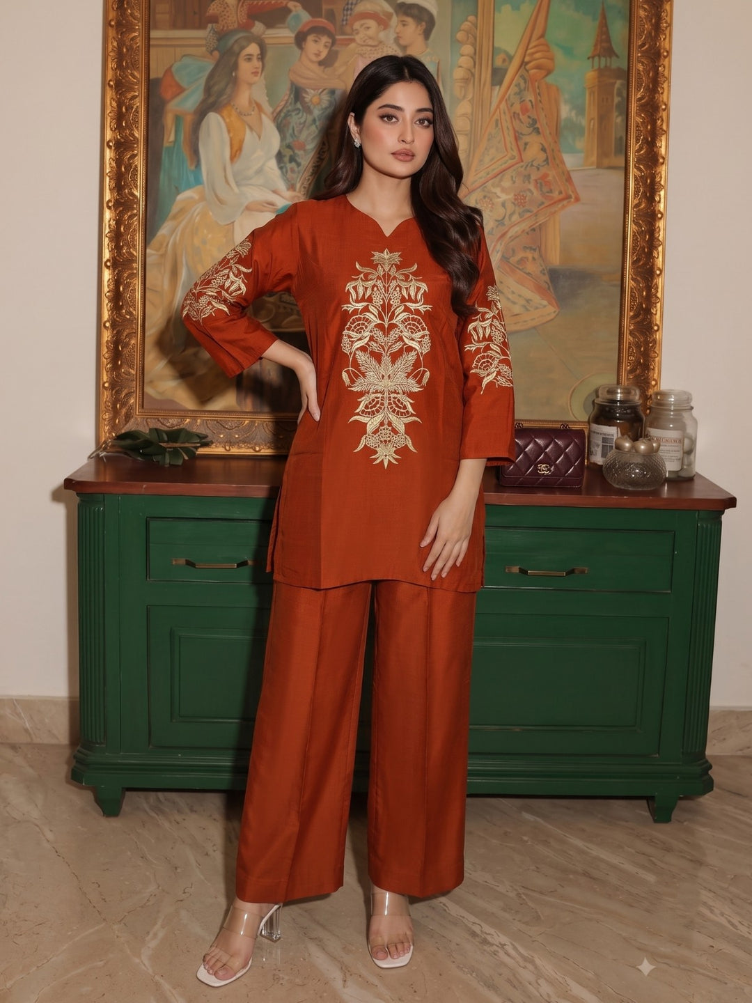 Aksa Rusty Embroidered Work Co-Ord Set