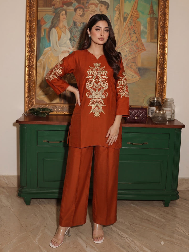 Aksa Rusty Embroidered Work Co-Ord Set