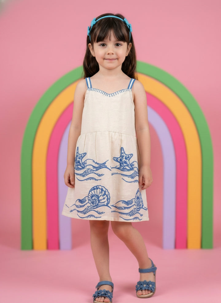 Joy cream embroidery kids cotton dress
