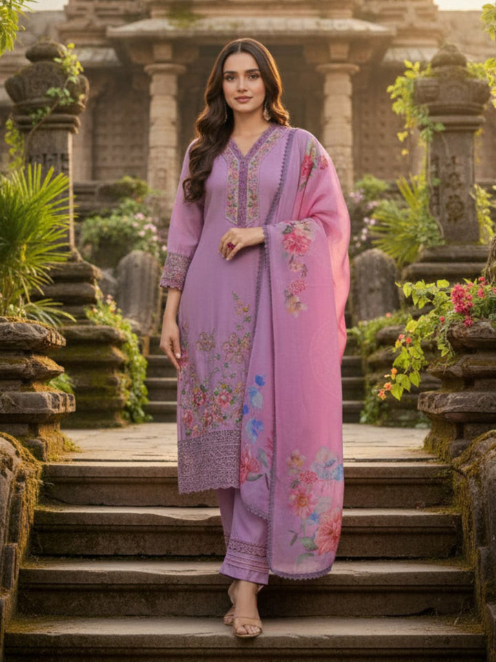 HETAL ORCHID FULL EMBROIDERY SUIT SET