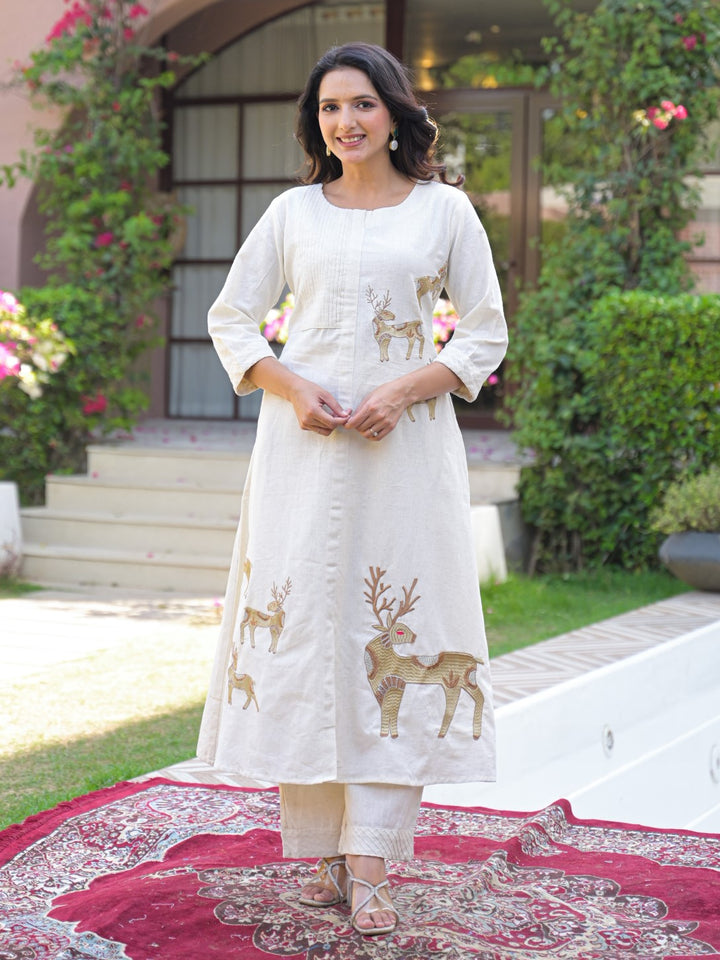 Mayri Angel embroidery cotton kurta pant set
