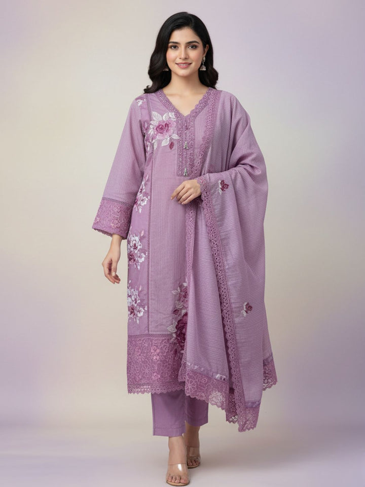 Mahi Lavender Lace Work Suit Set