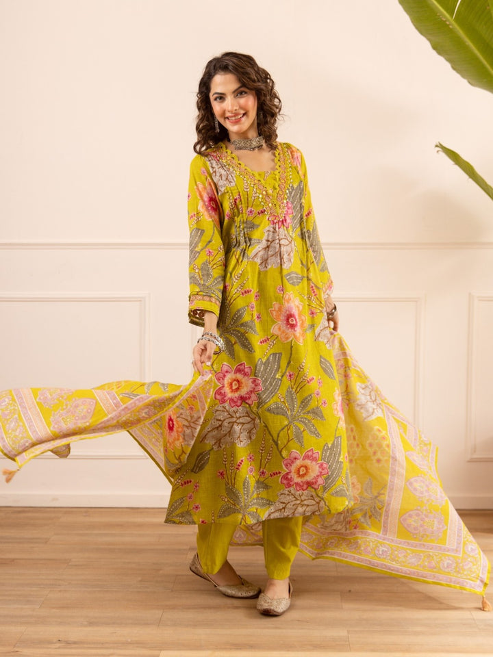 Karen mimosa embroidery cotton suit set