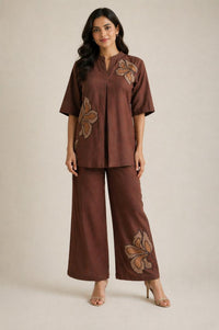Drona russet embroidery cotton co-ord set