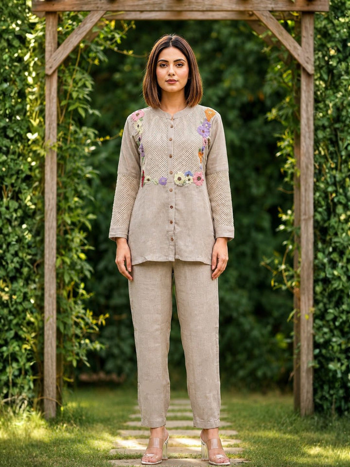 Sushi flora embroidery cotton co-ord set