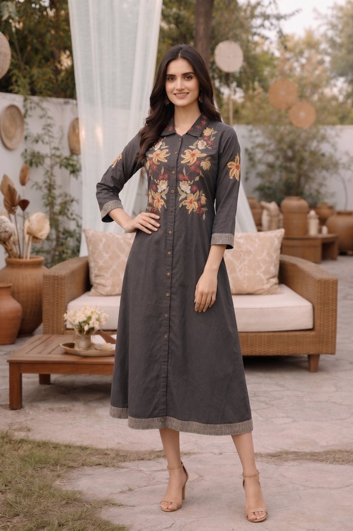 Slopi slate emboidery Cotton Dress