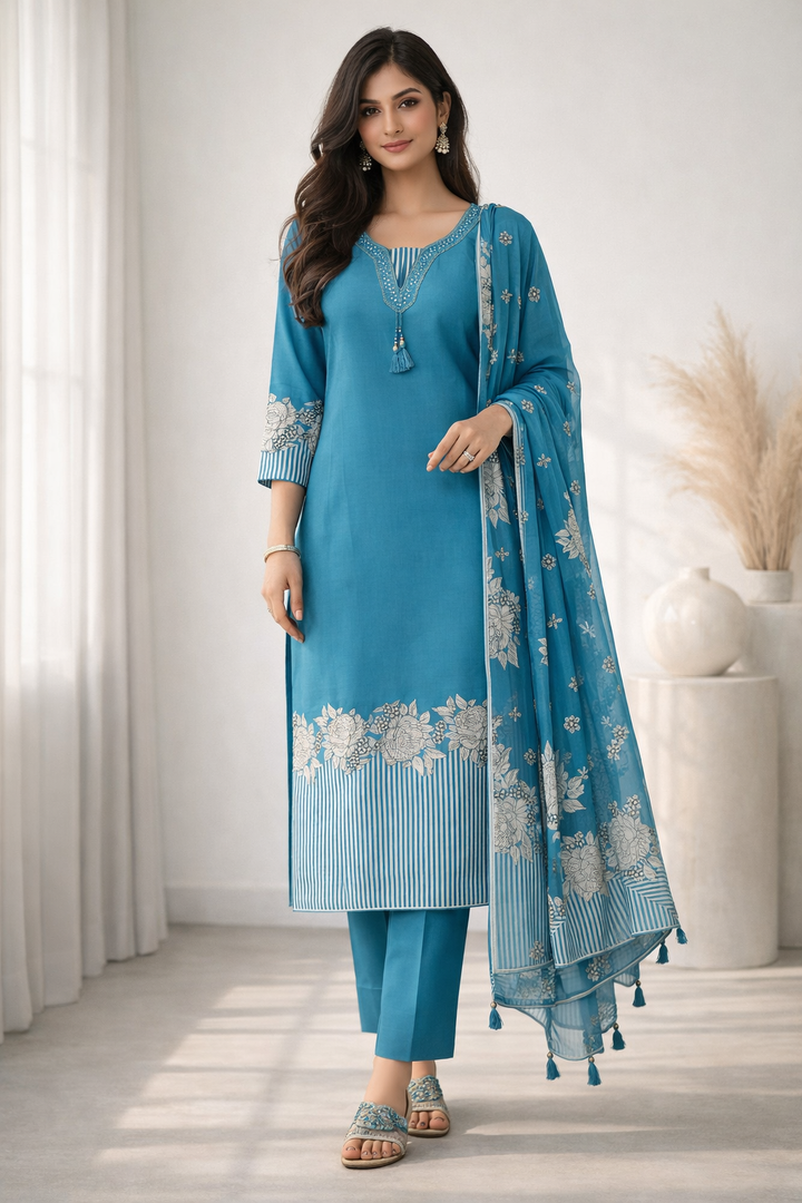 Reet Teal Printed Work Suit Set