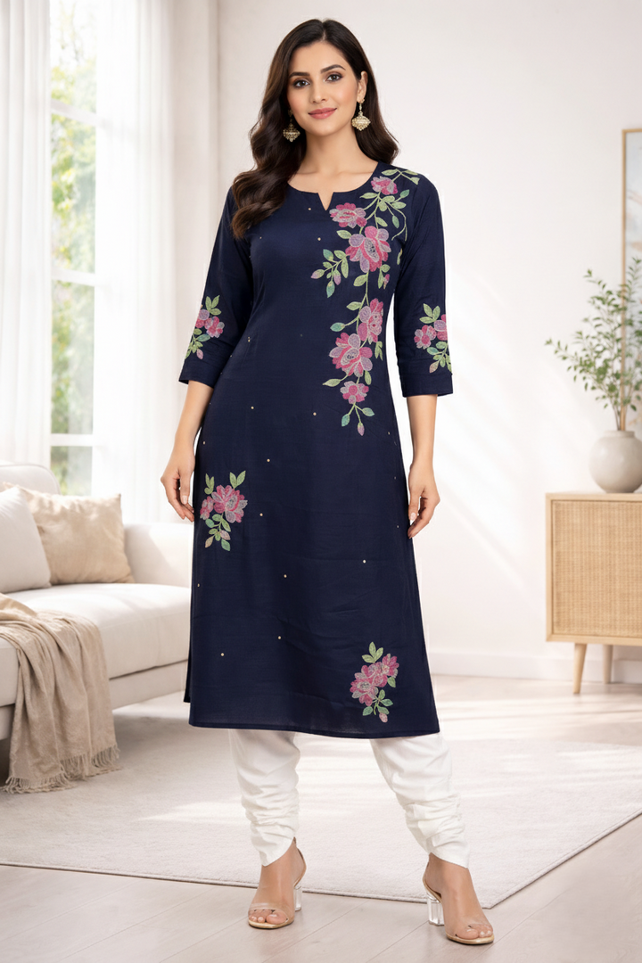 Sarvari Navy Embroidered Kurti
