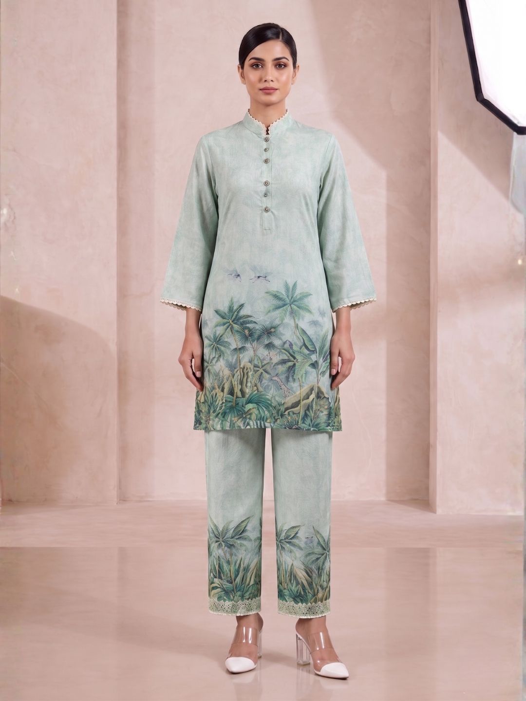Shanti Minty Printed Work Co-ord Set