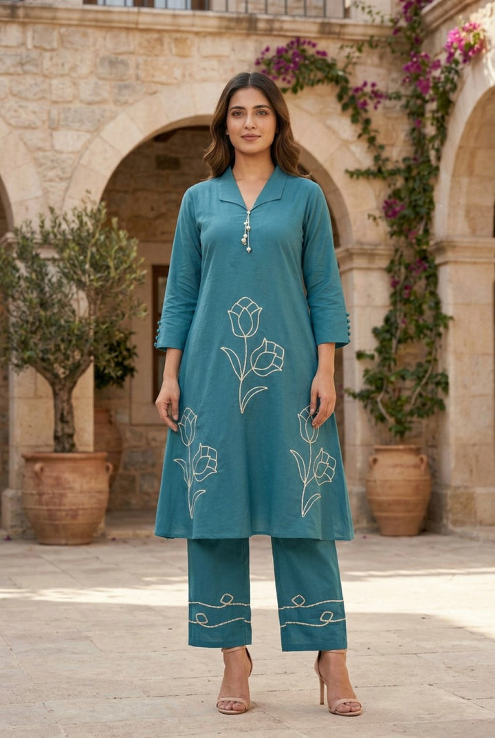 Sargi penn embroidery cotton kurta pant set